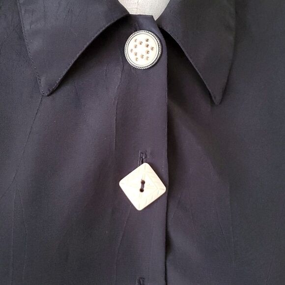 Womens Vintage 80s button down black Top 12 - Picture 4 of 9